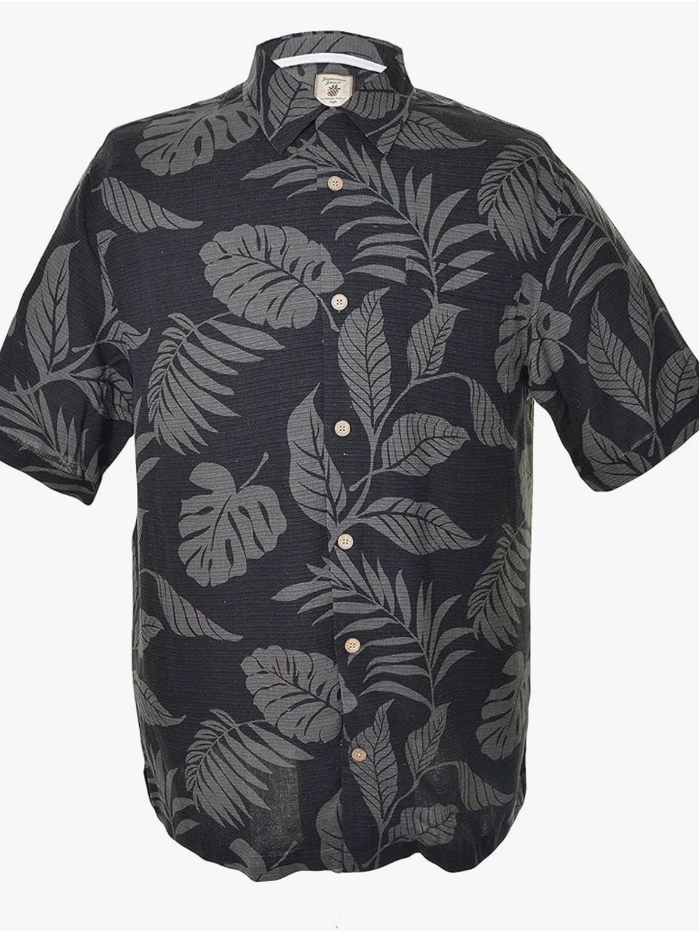 Jamaica Jaxx Black Gray Island Tropic Hawaiian Short Sleeve Silk Button Up Large